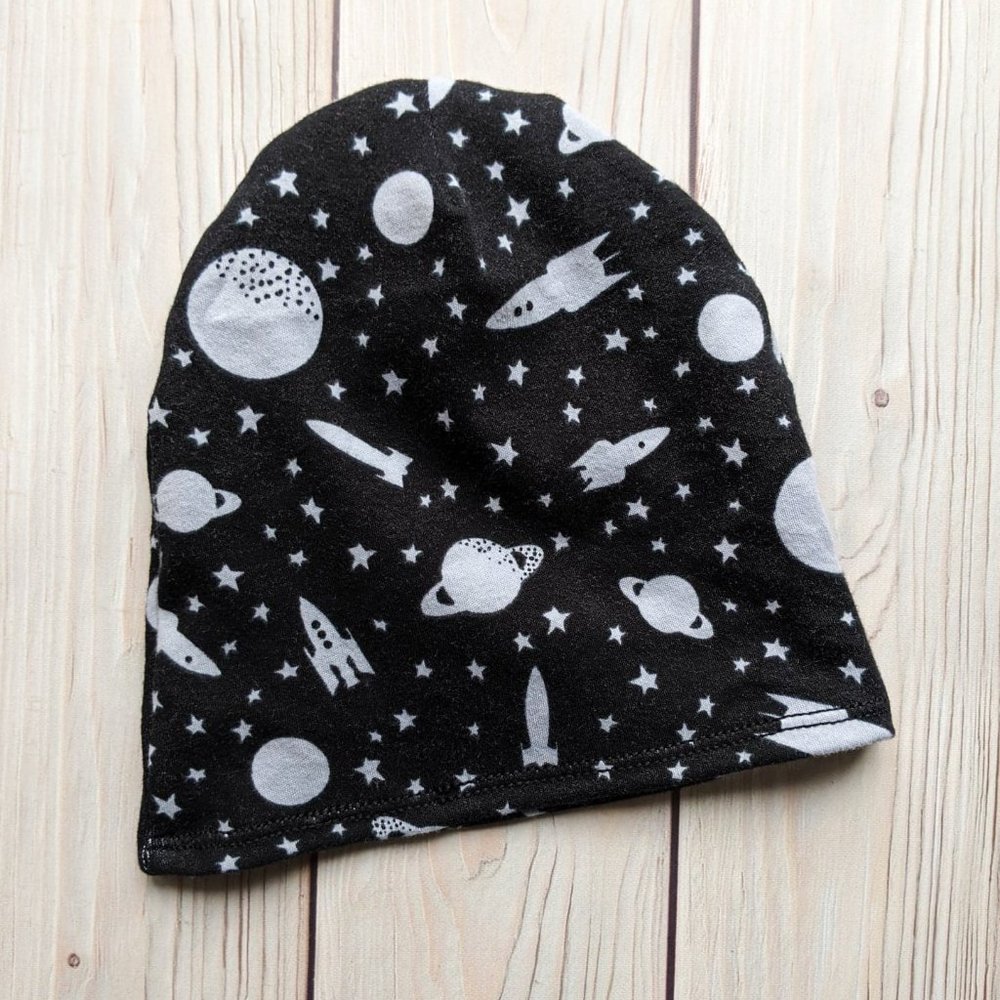 NEW Black + Gray Space Slouchy Beanie - 6-12 mo.